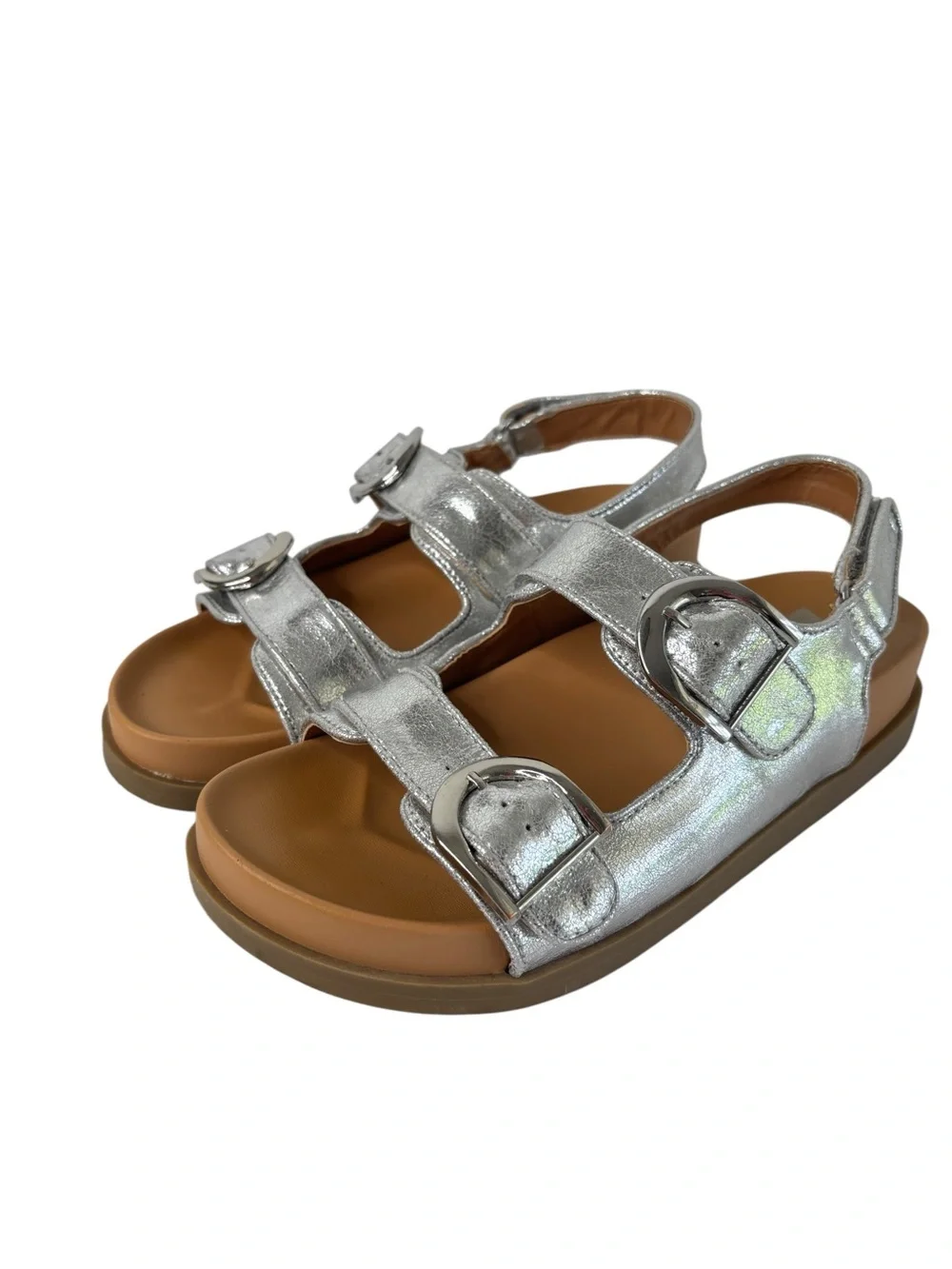 Dolce Vita Alameda Sandals Womens Sz 6.5 Metallic Silver Hook & Loop Ankle Strap